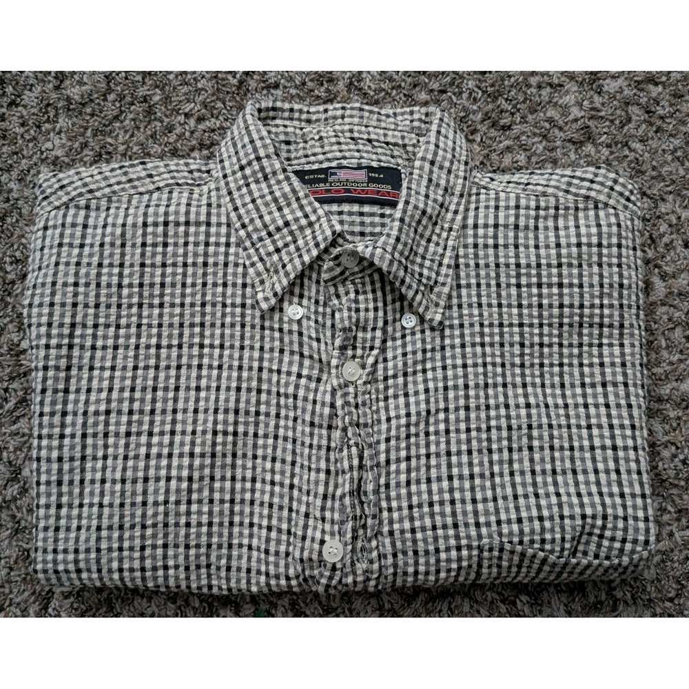 Colo Wear Chambray Button Up Shirt Sleeve Shirt‎ Plaid Cream Black Large